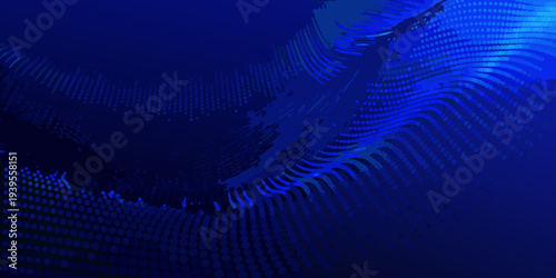 Abstract blue wave composed of numerous small circles and lines