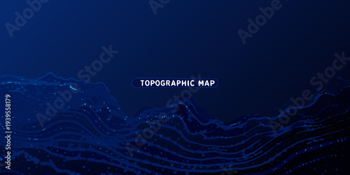 Abstract topographic map with glowing lines and dark blue gradient
