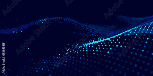 Abstract blue wave composed of glowing particles and flowing data streams