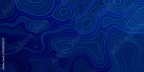 Abstract blue topographic map with flowing lines and varying shades