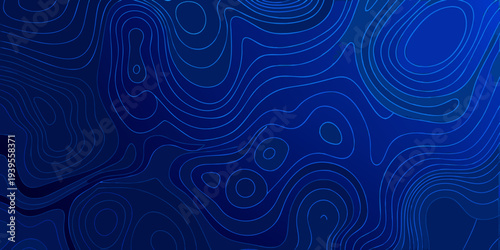 Abstract topographic map with flowing blue lines and varying shades