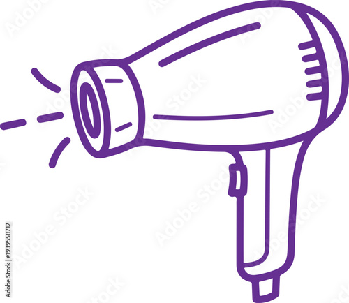 A purple line drawing of a hair dryer Vector, illustration