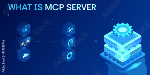 Visual explanation of an mcp server with stacked layers and icons