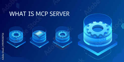 Abstract illustration of mcp server technology with interconnected glowing cylinders