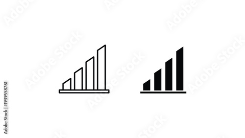 Simple bar graph icons in minimalist design with black outline and fill on white background for data visualization