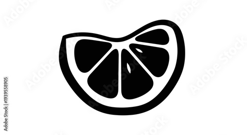 Black and White Lemon Slice Icon.