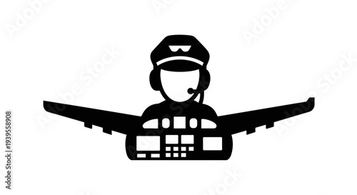 Airplane Pilot Silhouette Icon Illustration.
