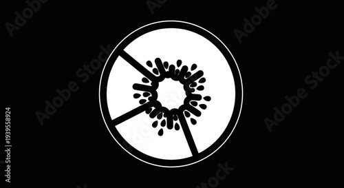 Black Virus Icon on White Circle.