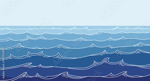 Blue Ocean Waves Illustration.