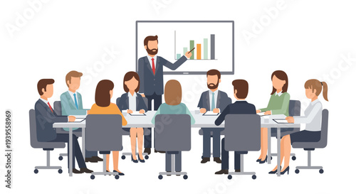 Business Meeting with Presentation and Team.