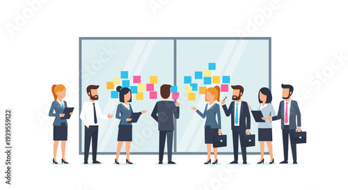 Business Team Brainstorming on Whiteboard.