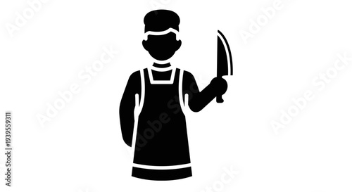 Butcher Wearing Mask and Apron.