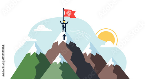 Flag on top of mountain peak.