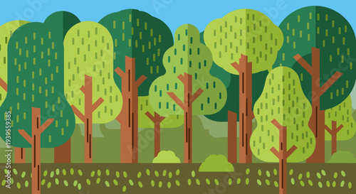 Colorful Cartoon Trees Forest Landscape.
