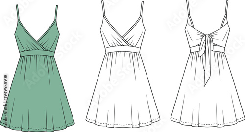 Three Different Styles of Green and White Dresses with Varying Neckline green dress v-neck wrap dress