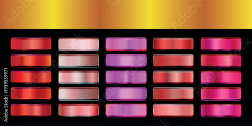 Metallic gradient foil background. most popular gradient. Gold, Pink gold, Silver and Holographic metal vector template