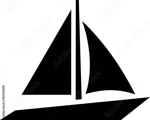 Black silhouette of a sailboat with two triangular sails against a white background sailboat silhouette