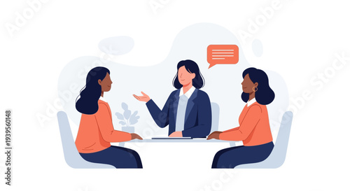 Diverse Businesswomen Meeting: Professional Collaboration, Discussion, Interview, and Strategy Illustration