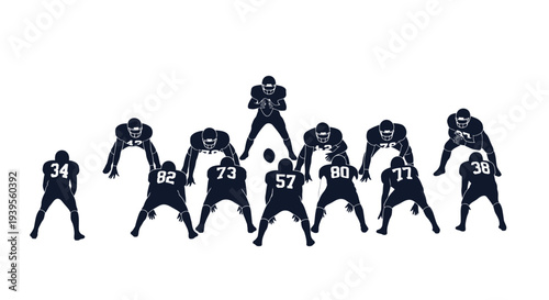 American Football Team Formation Silhouette, Offensive Play