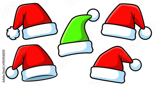 Christmas Hats: Red Santa Caps and One Green Elf Hat