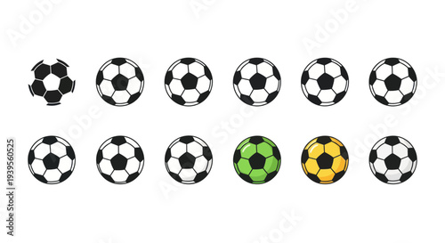 Collection of Soccer Balls, Including Unique Green and Yellow Designs