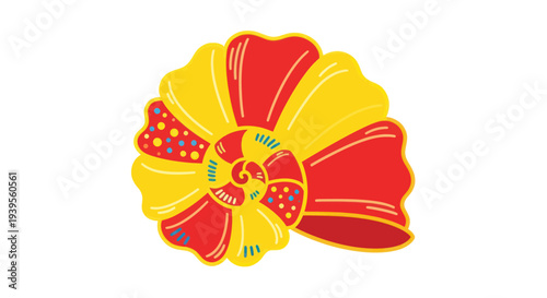 Colorful Seashell Illustration - Red and Yellow Spiral