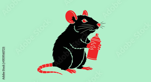 Black Rat Holding Red Spray Can.