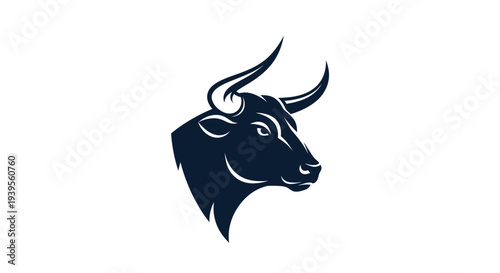 Majestic Bull Head Silhouette, Strength and Power Symbol, Dark Blue Icon