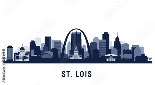 St. Louis Skyline Silhouette with Gateway Arch and City Buildings