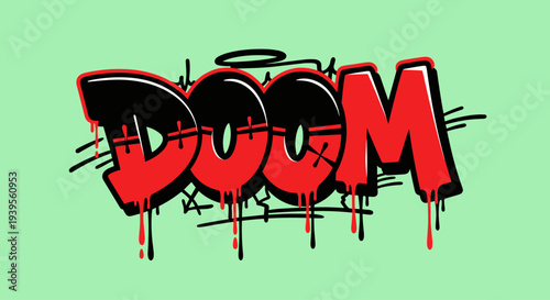 Graffiti Style Red Black Doom Text.