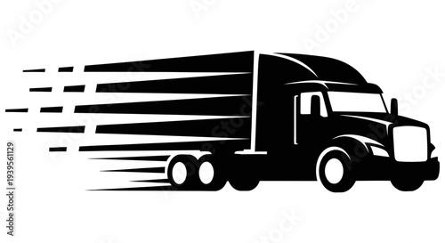 Fast moving semi truck hauling cargo with motion blur effect conveying speed and transportation industry dynamics