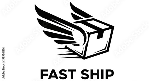 Fast shipping logo symbolizing speed and efficiency with a parcel box and wings conveying quick delivery
