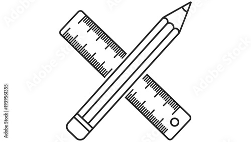 Simple black and white drawing of a pencil and ruler crossed over each other symbolizing creativity and precision in art and design work together perfectly.