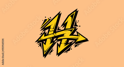 Graffiti Style Yellow Lightning Bolt Illustration.