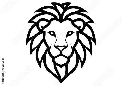 Majestic lion head in a striking minimalist black and white outline design representing courage strength and royal leadership for branding.