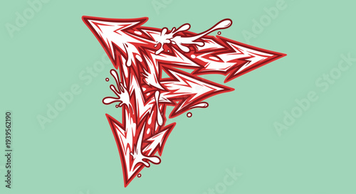 Red and White Abstract Arrow Design Element.