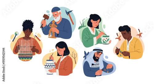 Global Artisans Crafting Diverse Handmade Goods and Traditional Art - Wood Carving, Weaving, Pottery, and Jewelry Making