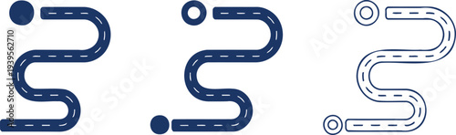 Three blue road path with white dashes route travel