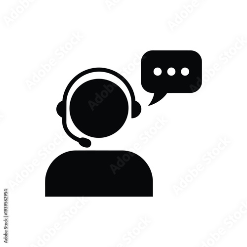Customer support representative silhouette wearing headset with speech bubble icon for call center communication and help services