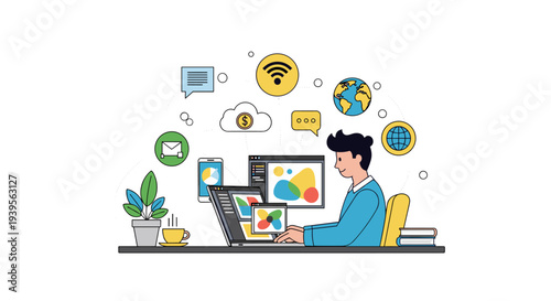 Man Working on Laptop Computer.