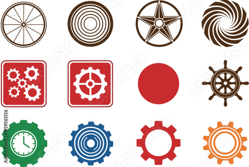 Gear and wheel icons vector set mechanical engineering symbols cogs industry machinery design elements collection