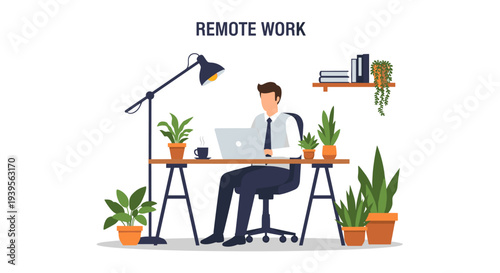 Man Working on Laptop Computer Remotely.