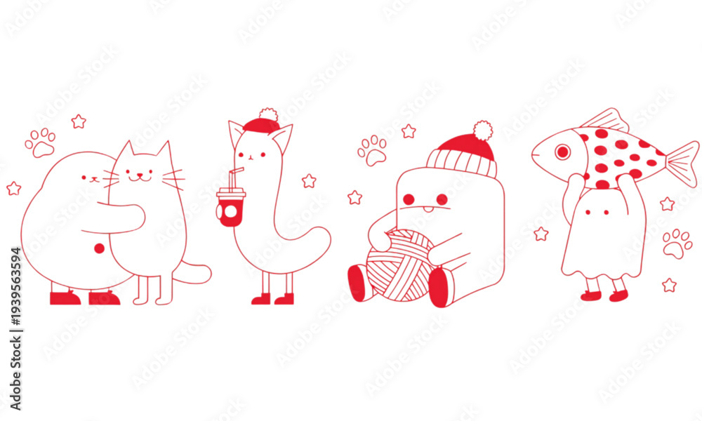 Obraz premium Cute cartoon cat icons set in winter clothes vector illustration isolated on white background