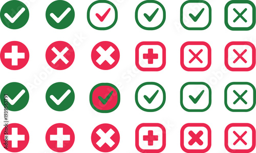Green check marks and red crosses in circles and squares