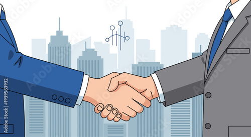 Two businessmen shaking hands firmly together.