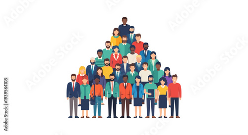 Diverse Group of People Forming a Pyramid Structure, Symbolizing Community, Organization, Teamwork, and Social Network