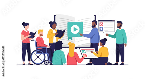 Diverse Group Engaged in Inclusive E-learning and Digital Education Collaboration