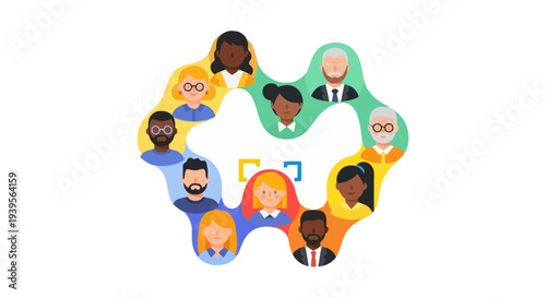 Diverse Global Community Network with Focus Selection Icon - User Representation & Connection