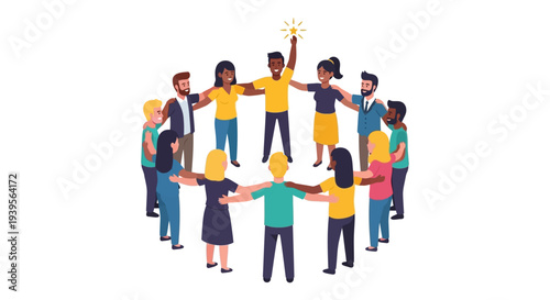 Diverse Team United in a Circle, Celebrating Collective Success and Collaboration