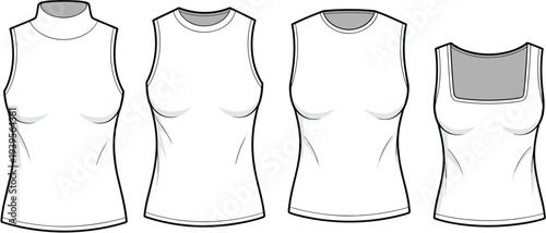 Four Different Styles of White Tank Tops with Gray Necklines and tank white sleeveless fashion